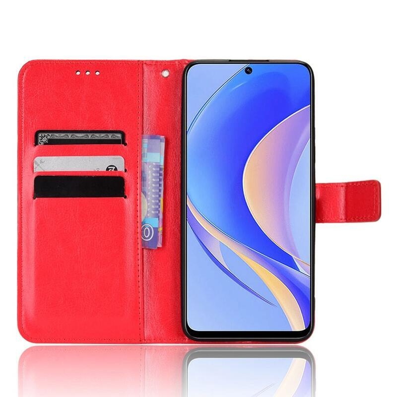 Crazy PU kožené peněženkové pouzdro na mobil Huawei Nova Y90 - červené