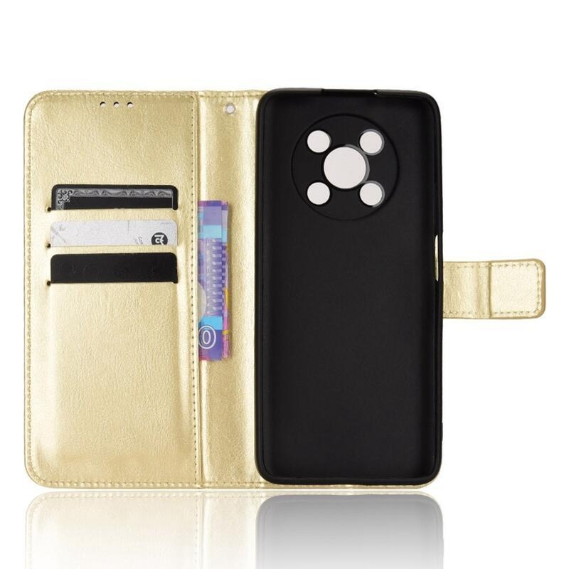 Crazy PU kožené peněženkové pouzdro na mobil Huawei Nova Y90 - zlaté
