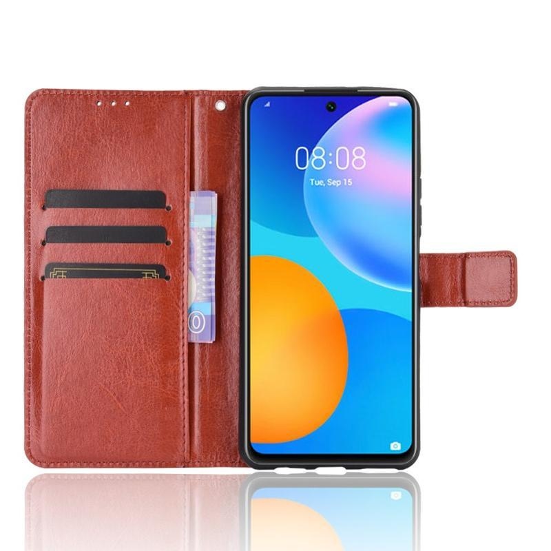 Crazy PU kožené peněženkové pouzdro na mobil Huawei P Smart (2021) - hnědé