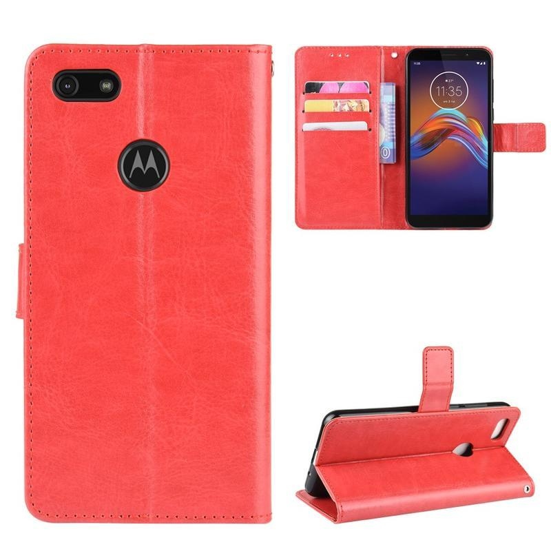 Crazy PU kožené peněženkové pouzdro na mobil Motorola Moto E6 Play - červené
