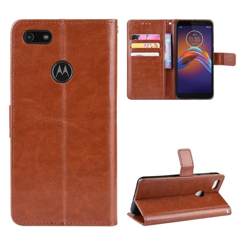 Crazy PU kožené peněženkové pouzdro na mobil Motorola Moto E6 Play - hnědé