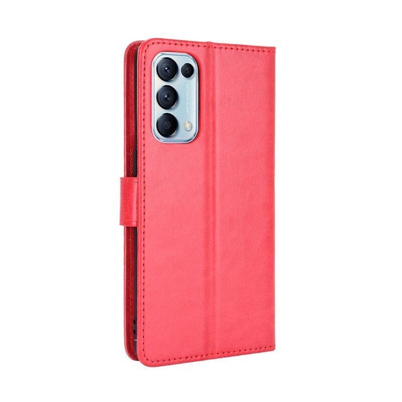 Crazy PU kožené peněženkové pouzdro na mobil Oppo Reno 5 4G/5G - červené