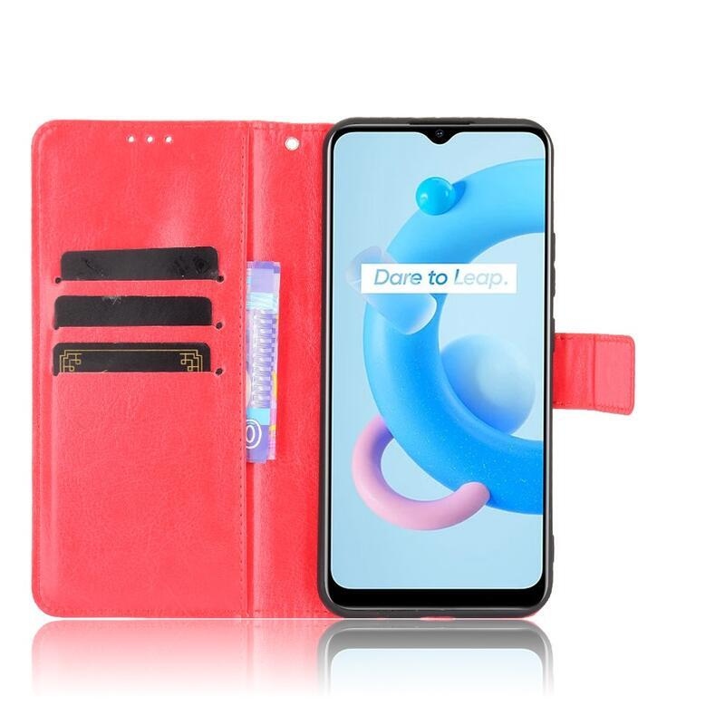 Crazy PU kožené peněženkové pouzdro na mobil Realme C11 (2021) - červené