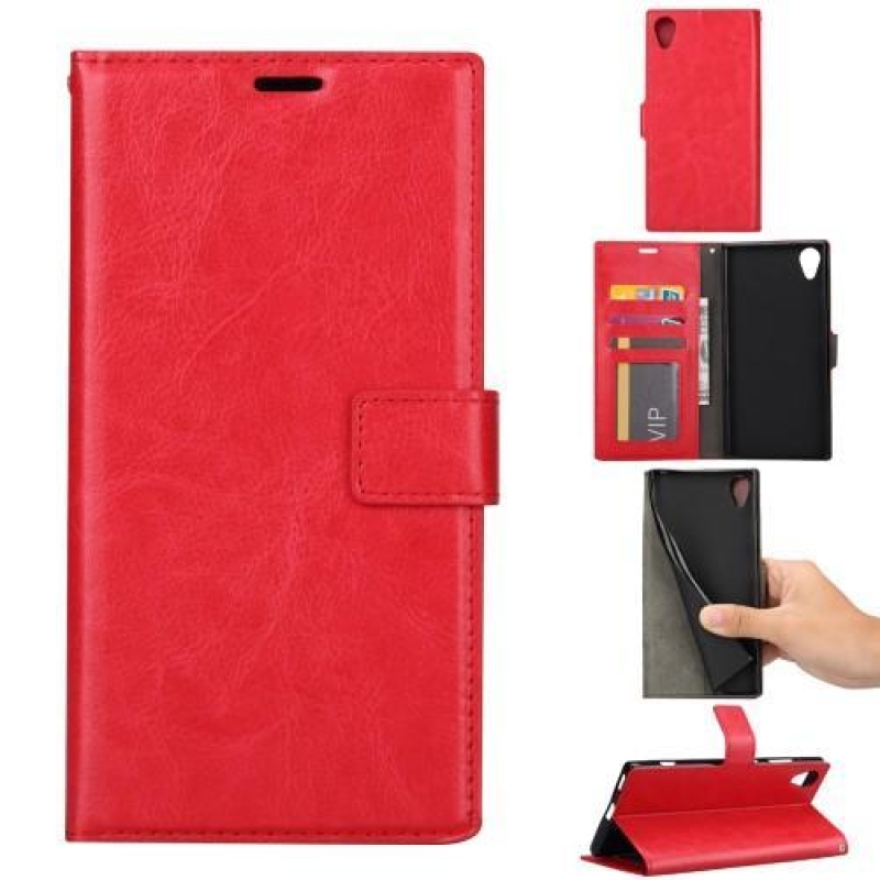 Crazy PU kožené peněženkové pouzdro na mobil Sony Xperia XA1 Plus - červený
