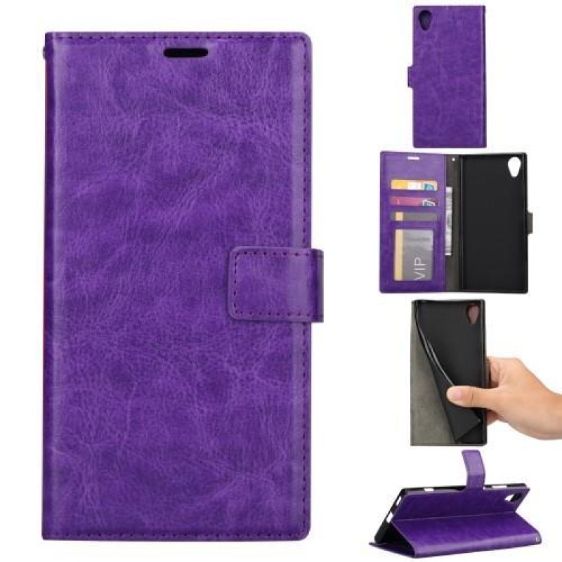Crazy PU kožené peněženkové pouzdro na mobil Sony Xperia XA1 Plus - fialový