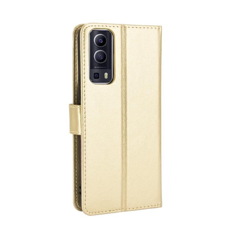 Crazy PU kožené peněženkové pouzdro na mobil Vivo Y72 5G/Y52 5G - zlaté