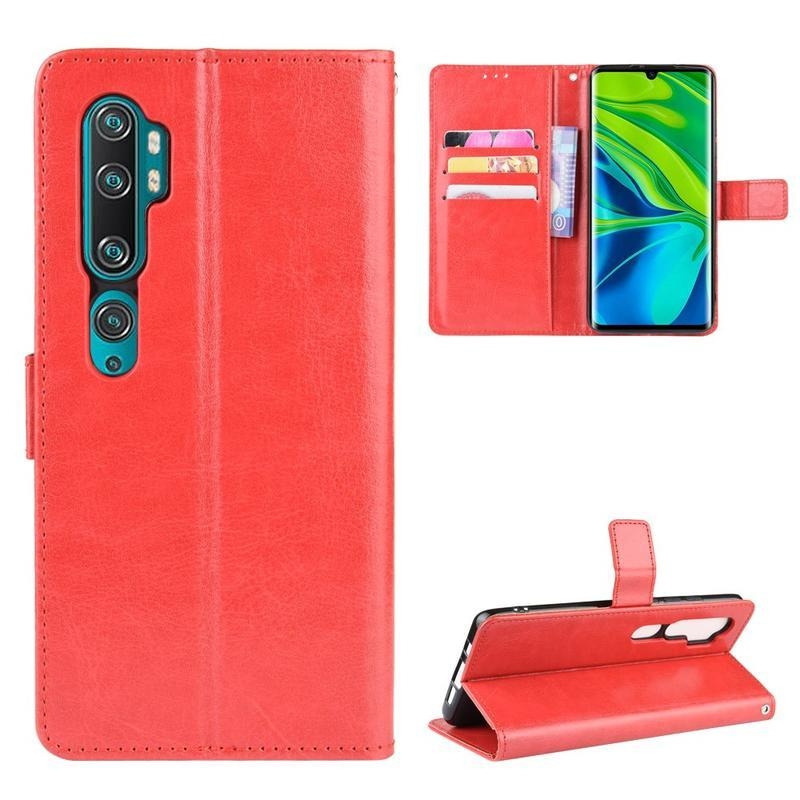 Crazy PU kožené peněženkové pouzdro na mobil Xiaomi Mi Note 10 / Mi Note 10 Pro - červené