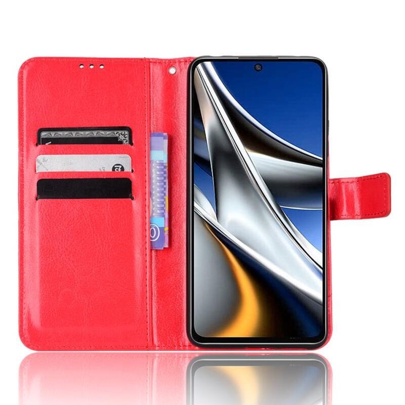 Crazy PU kožené peněženkové pouzdro na mobil Xiaomi Poco M4 Pro 4G - červené