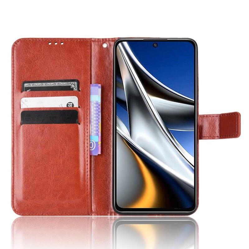 Crazy PU kožené peněženkové pouzdro na mobil Xiaomi Poco M4 Pro 4G - hnědé