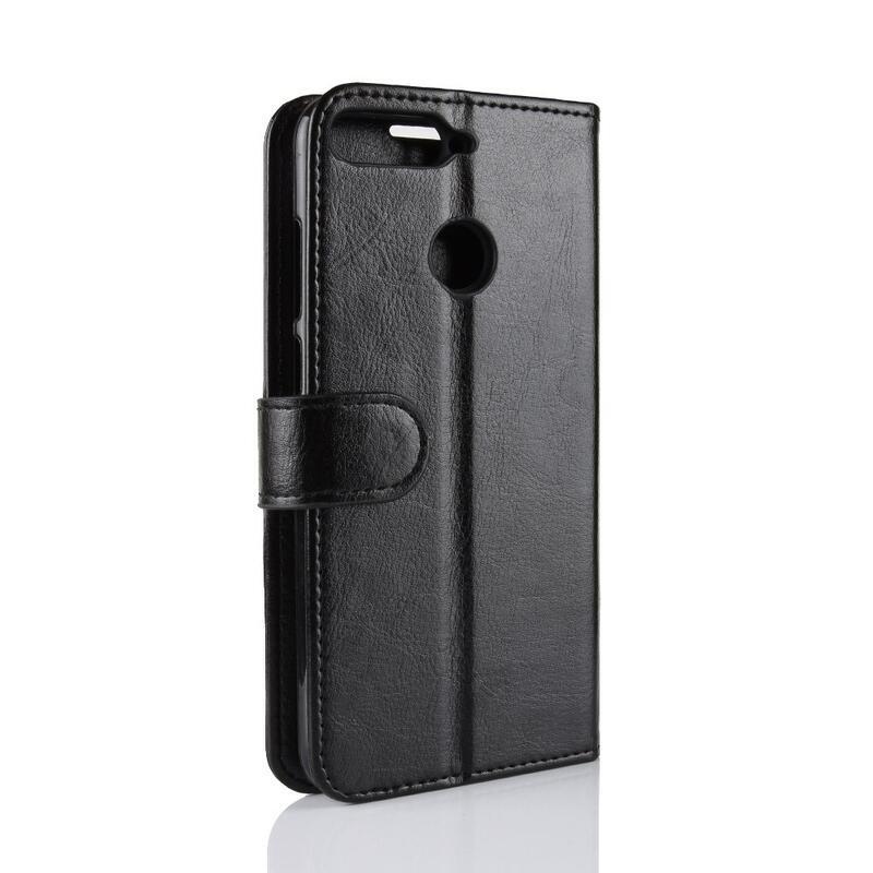 Crazy PU kožené peněženkové pouzdro pro mobil Honor 7A - černé