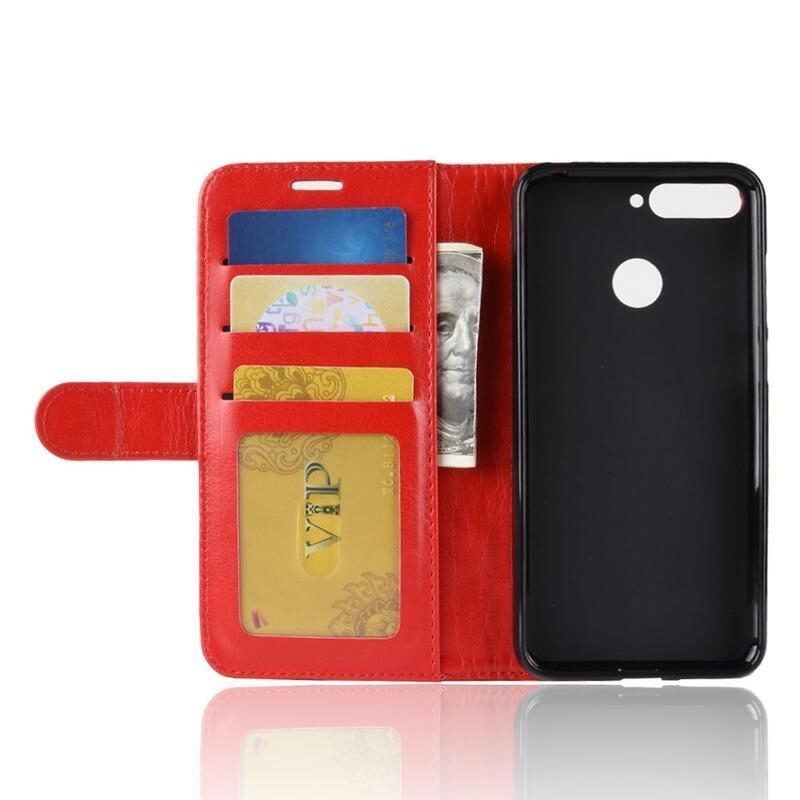 Crazy PU kožené peněženkové pouzdro pro mobil Honor 7A - červené