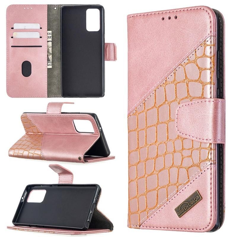 Crocodile PU kožené peněženkové pouzdro na mobil Samsung Galaxy Note 20/Note 20 5G - růžovozlaté