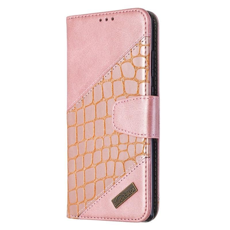 Crocodile PU kožené peněženkové pouzdro na mobil Samsung Galaxy Note 20/Note 20 5G - růžovozlaté