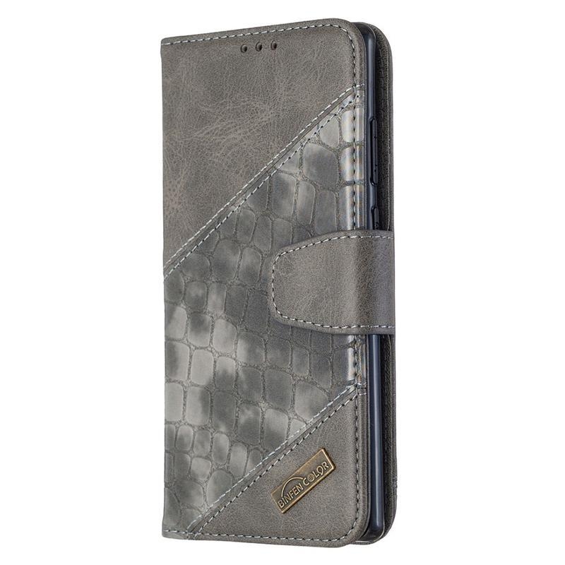 Crocodile PU kožené peněženkové pouzdro na mobil Samsung Galaxy Note 20/Note 20 5G - šedé
