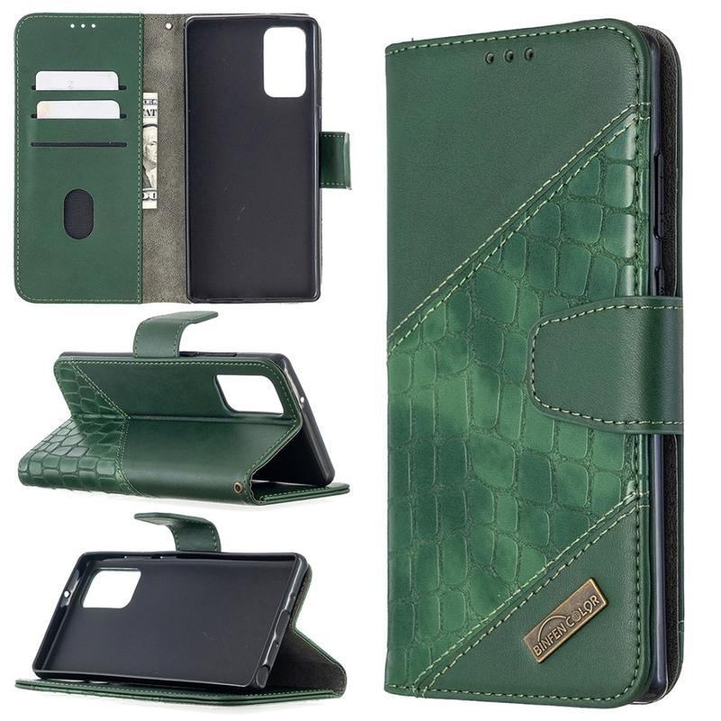 Crocodile PU kožené peněženkové pouzdro na mobil Samsung Galaxy Note 20/Note 20 5G - zelené