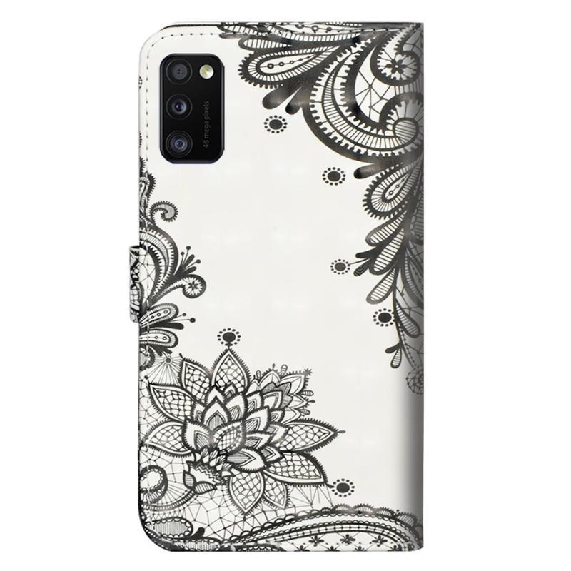 Decor PU kožené peněženkové pouzdro na mobil Samsung Galaxy A41 - krajkový květ