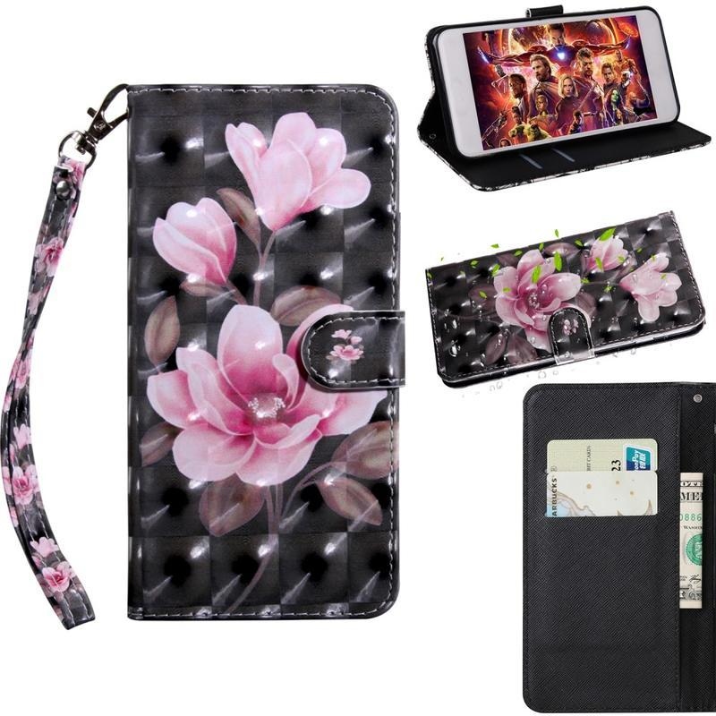 Decor PU kožené peněženkové pouzdro na mobil Samsung Galaxy M21 - růžová květina