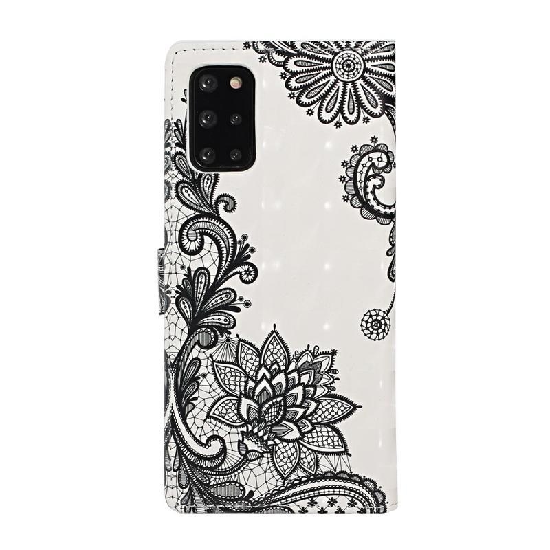 Decor PU kožené peněženkové pouzdro na mobil Samsung Galaxy S20 Plus - krajkový květ