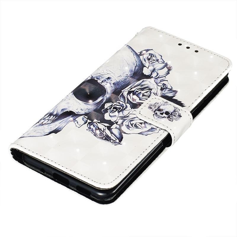 Decor PU kožené peněženkové pouzdro na mobil Samsung Galaxy S20 Plus - lebka