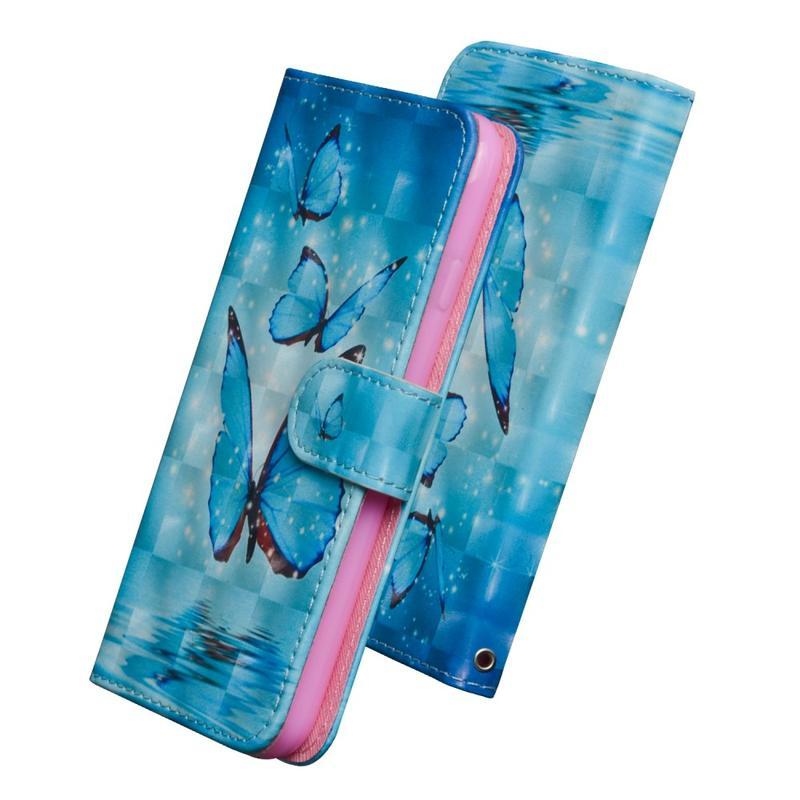 Decor PU kožené peněženkové pouzdro pro mobil Nokia 5.3 - modrý motýl