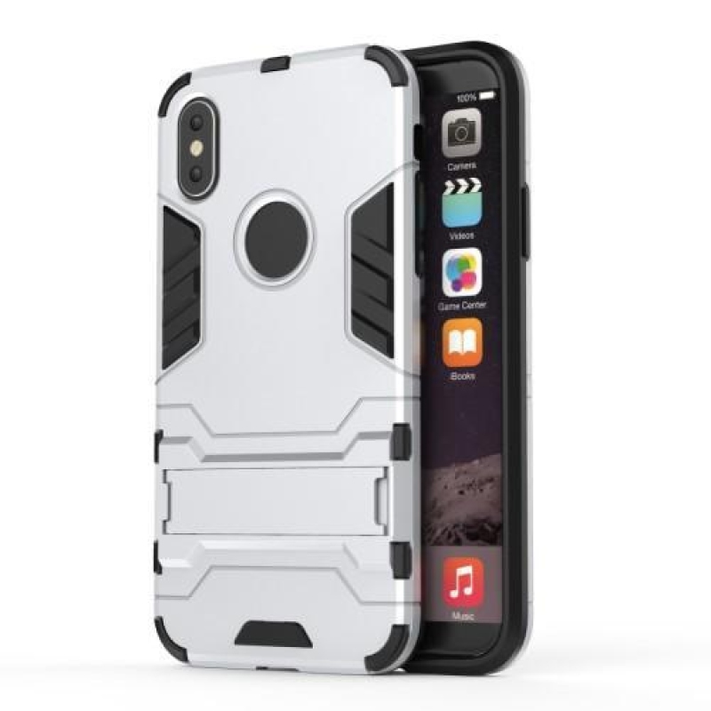 Defender odolný obal s výklopným stojánkem na iPhone X - stříbrný