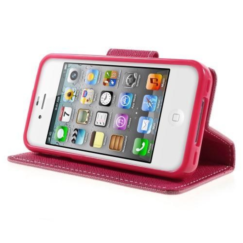 Diary PU kožené pouzdro na iPhone 4s a 4 - růžové