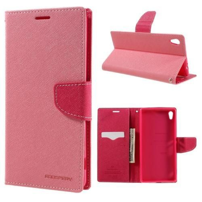 Diary PU kožené pouzdro na mobil Sony Xperia XA Ultra - růžové