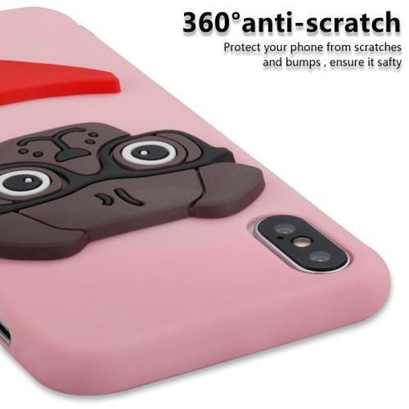 Dog 3D silikonový obal na iPhone X - růžový