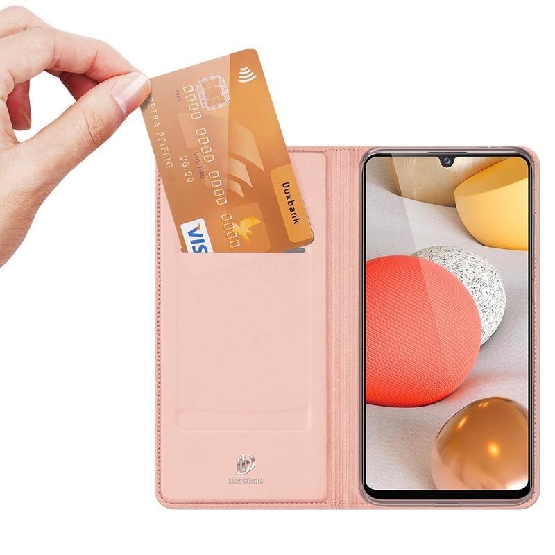 DUX elegantní PU kožené peněženkové pouzdro pro mobil Samsung Galaxy A12/M12 - růžovozlaté