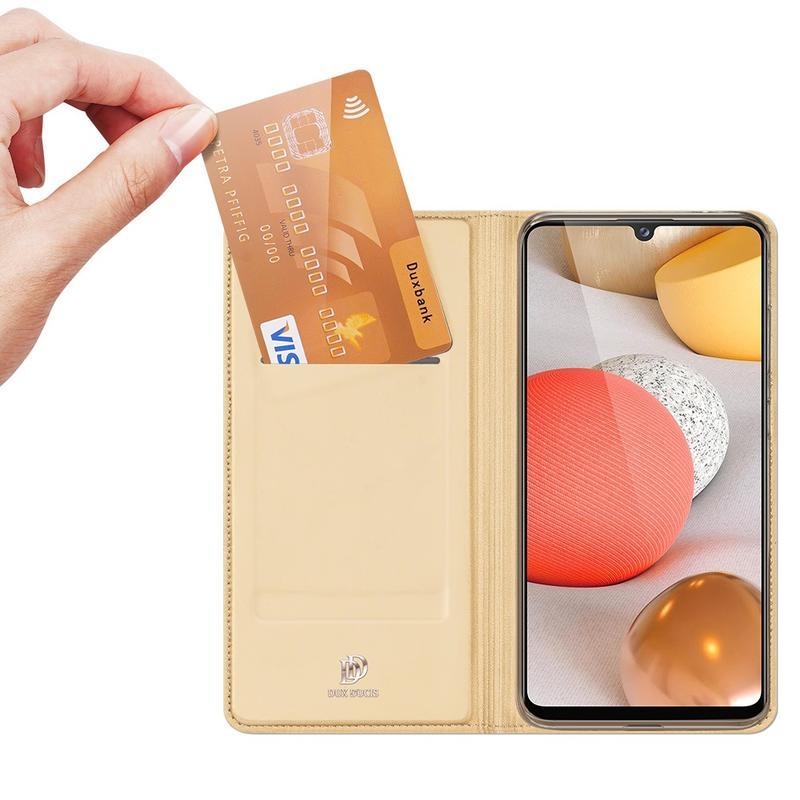 DUX elegantní PU kožené peněženkové pouzdro pro mobil Samsung Galaxy A12/M12 - zlaté