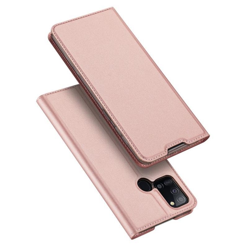 DUX elegantní PU kožené pouzdro na mobil Samsung Galaxy A21s - růžovozlaté