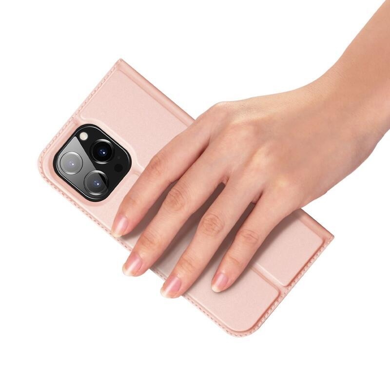 DUX elegantní PU kožené pouzdro pro mobil iPhone 14 Pro Max 6.7 - růžovozlaté