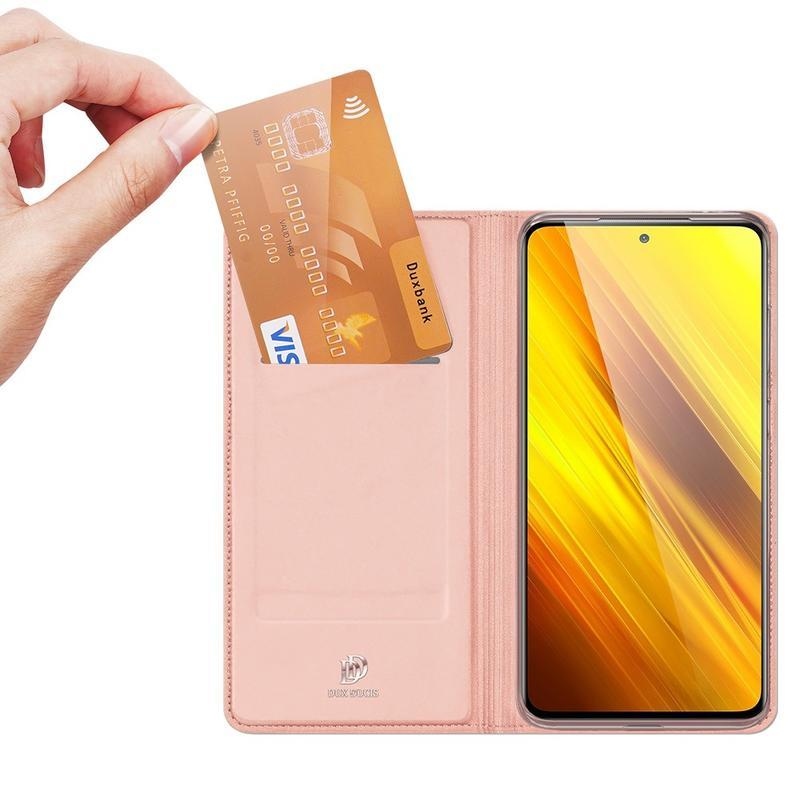DUX PU kožené peněženkové pouzdro na mobil Xiaomi Poco X3/X3 Pro - růžovozlaté