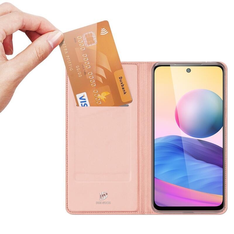 DUX PU kožené peněženkové pouzdro na mobil Xiaomi Redmi Note 10 5G/Poco M3 Pro 4G/5G - růžové