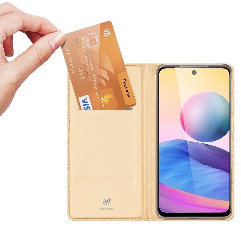 DUX PU kožené peněženkové pouzdro na mobil Xiaomi Redmi Note 10 5G/Poco M3 Pro 4G/5G - zlaté