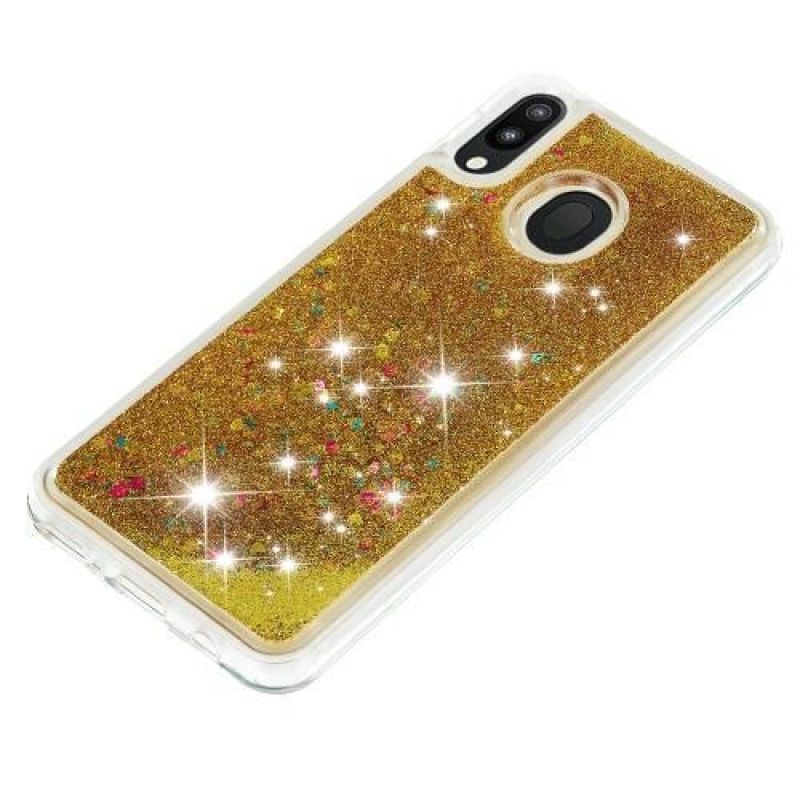 DYNAMIC přesýpací gelový obal na mobil Samsung Galaxy M20 - zlatý