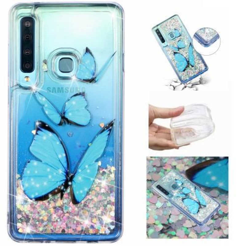 Dynamic přesýpací gelový obal na Samsung Galaxy A9 - modrý motýl