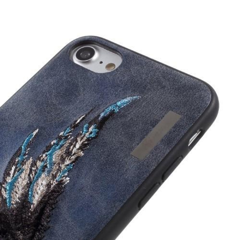 Embro plastový obal potažený PU kůží na iPhone 8 a iPhone 7 - modrá křídla