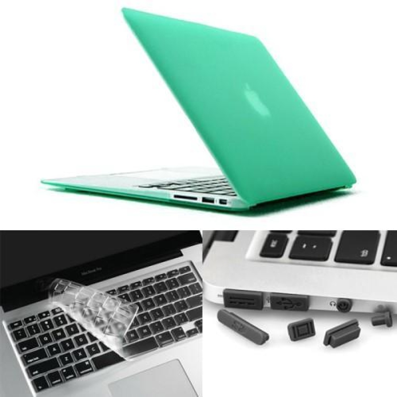 Enky set matný plastový obal, chránič klávesnice a protiprachová zástrčka na MacBook Air 13.3 - zelený