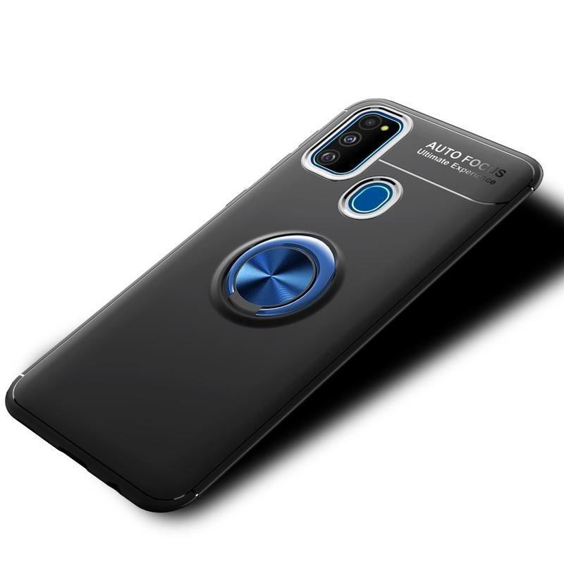 Finger odolný gelový obal s kroužkem na prst pro mobil Honor 9A - černý/modrý