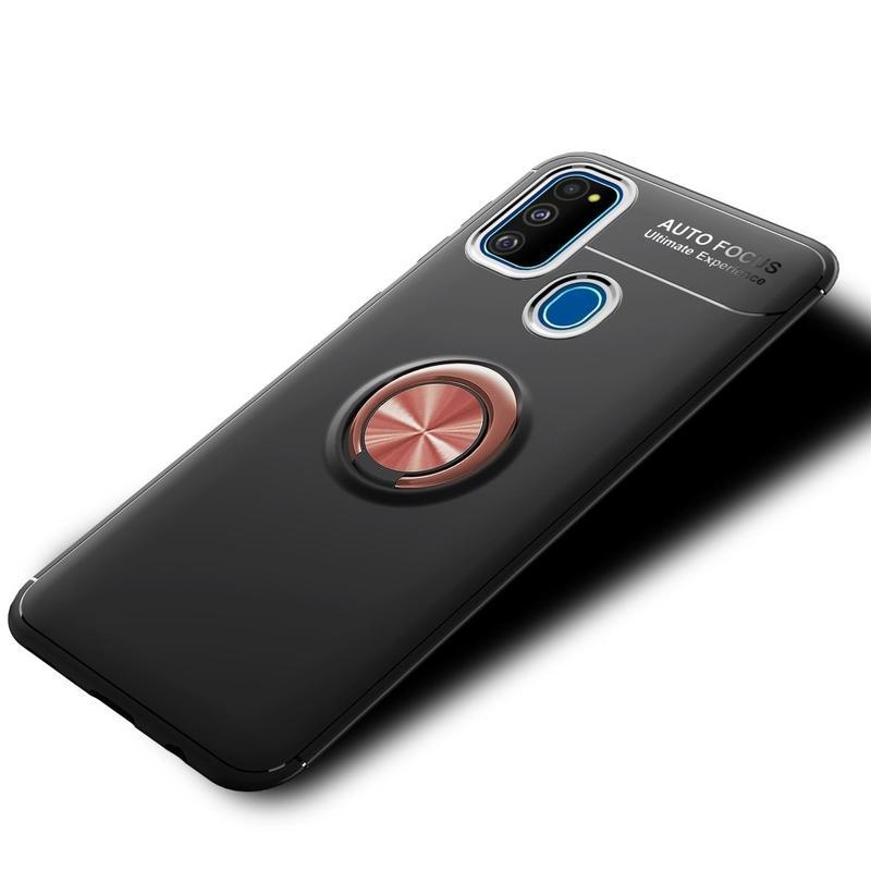 Finger odolný gelový obal s kroužkem na prst pro mobil Honor 9A - černý/růžovozlatý