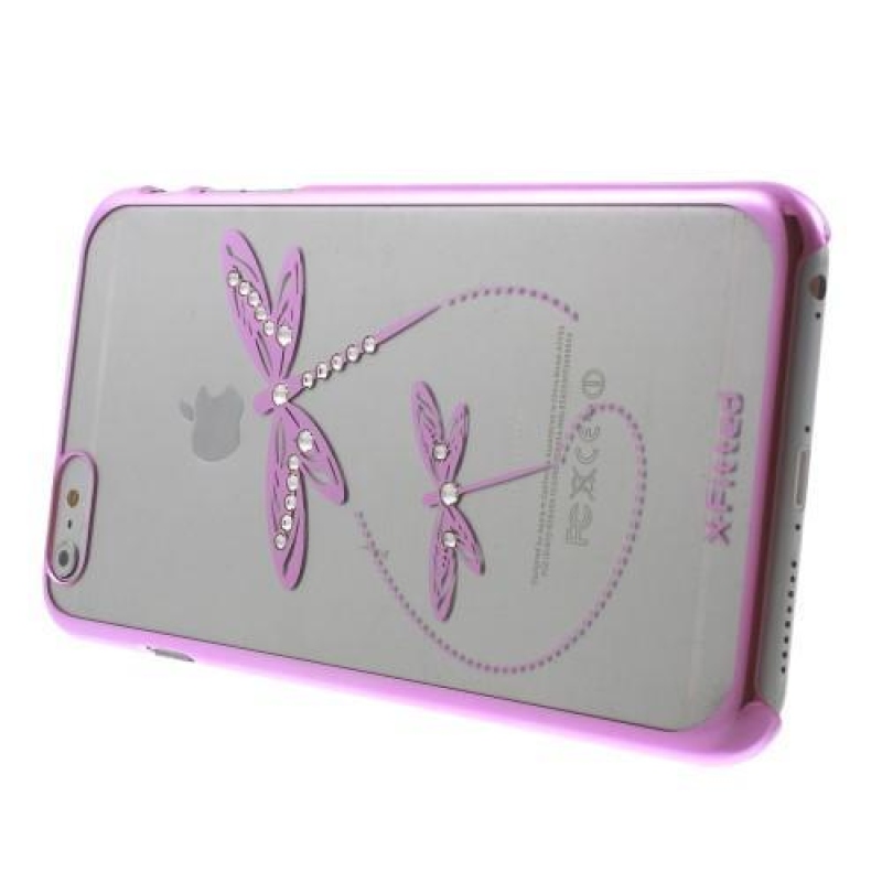 Fitty Swarovski plastový obal s krystaly na iPhone 6s Plus a 6 Plus - růžová vážka