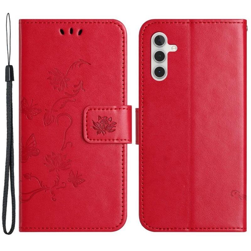Flower knížkové pouzdro na Samsung Galaxy A14 4G/5G - červené