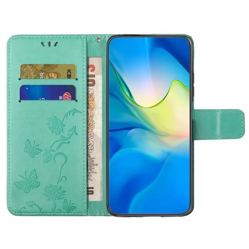 Flower knížkové pouzdro na Samsung Galaxy A14 4G/5G - zelené