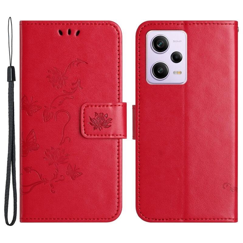 Flower knížkové pouzdro na Xiaomi Redmi Note 12 5G/Poco X5 5G - červené