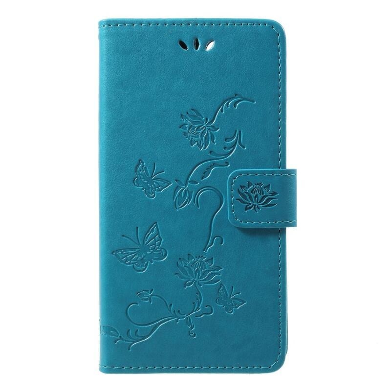 Flower PU kožené peněženkové pouzdro na mobil Honor 9 Lite - modré