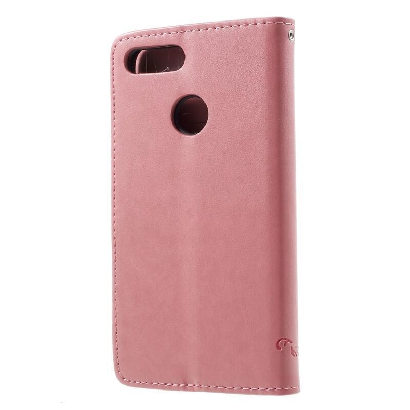 Flower PU kožené peněženkové pouzdro na mobil Honor 9 Lite - růžové