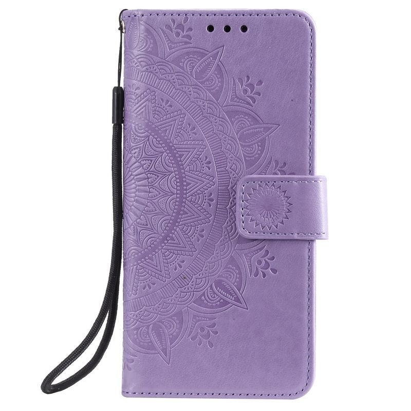 Flower PU kožené peněženkové pouzdro na mobil Honor 9X Lite - fialové