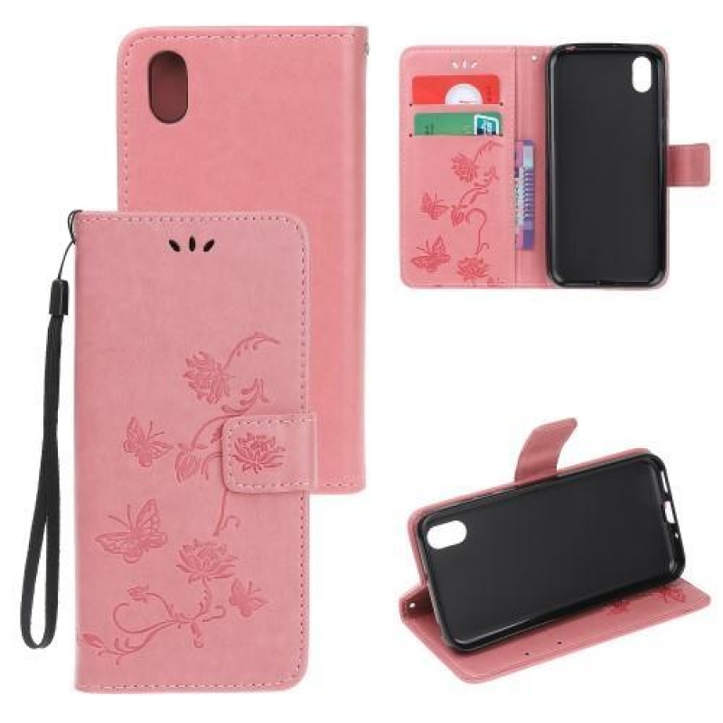 Flower PU kožené peněženkové pouzdro na mobil Huawei Y5 (2019) / Honor 8S - růžové