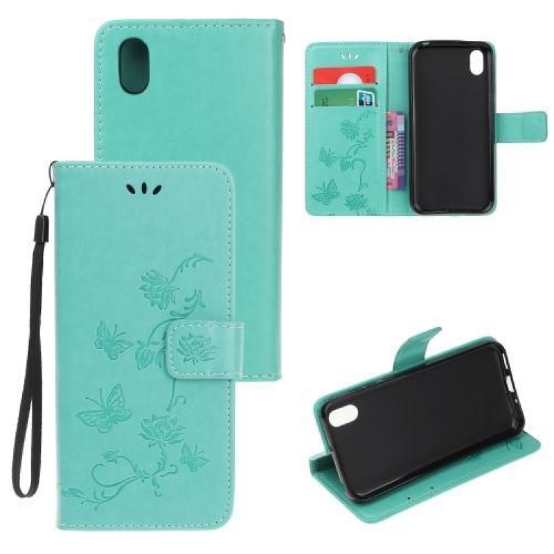 Flower PU kožené peněženkové pouzdro na mobil Huawei Y5 (2019) / Honor 8S - zelené